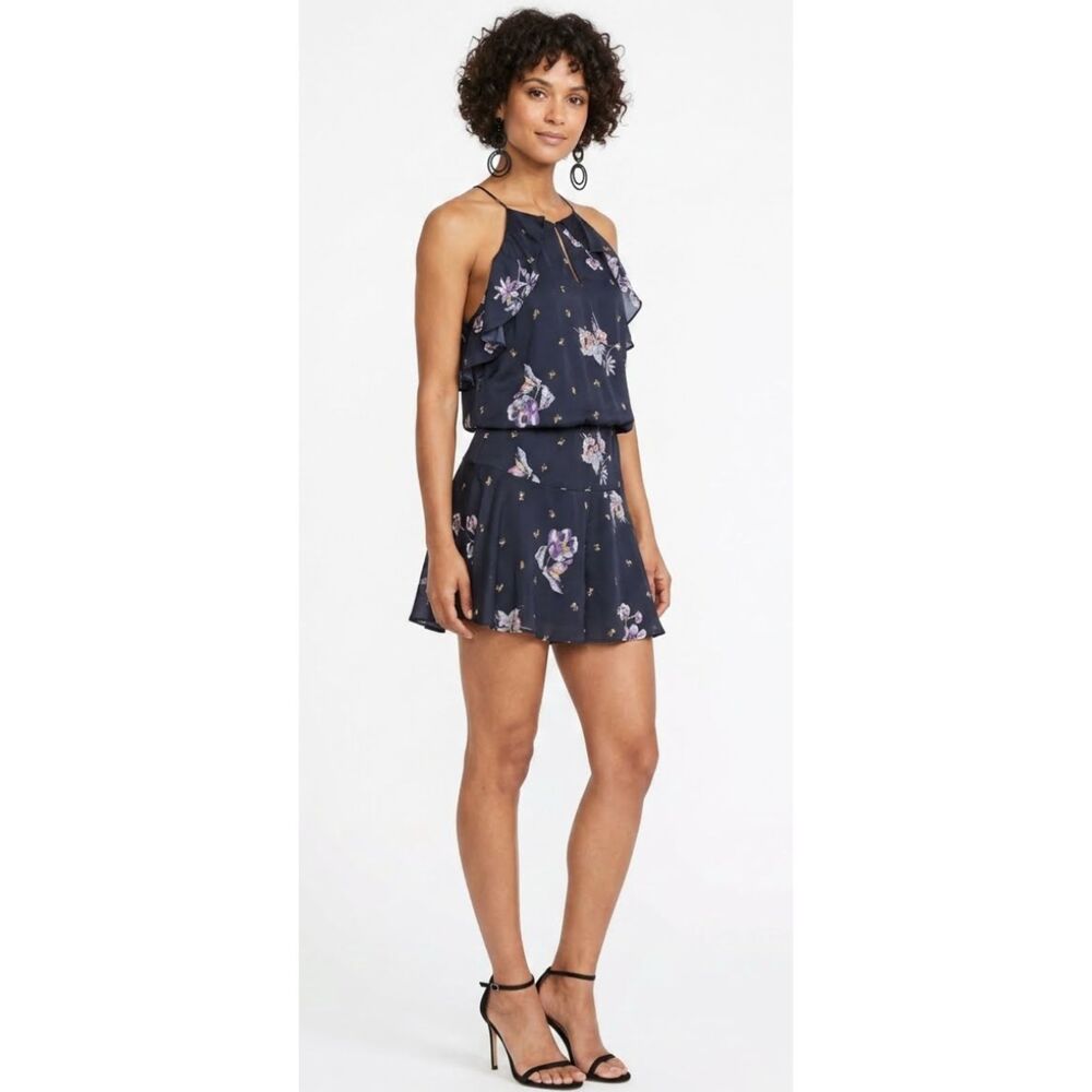 Karina Grimaldi Silk Blend Ruffle Sleeveless Floral Dress Women's Size Small